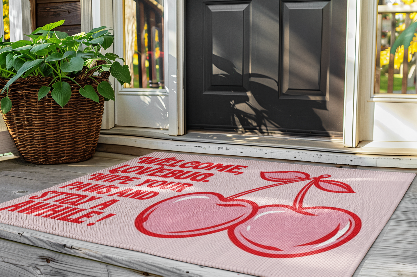 Cheerful Cherry Doormat - Welcome Lovebug Home Decor