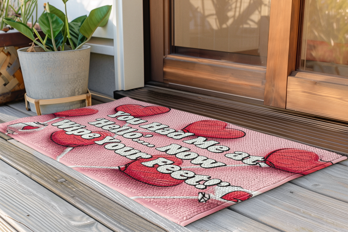 Valentine's Day Polyester Doormat - 'You Had Me at Hello... Now Wipe Your Feet!