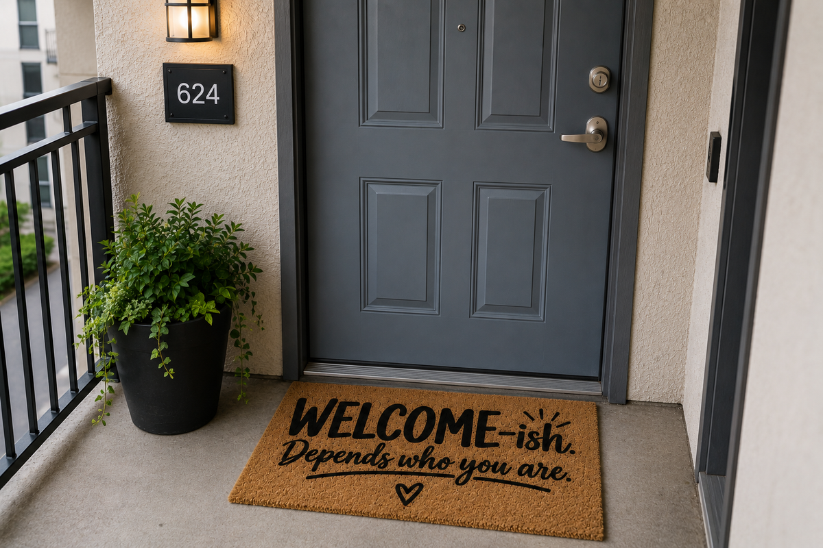 Welcome-ish. Depends Who You Are.™ Doormat | Funny Welcome Mat | Front Door Rug | Housewarming Gift | Apartment & Home Decor