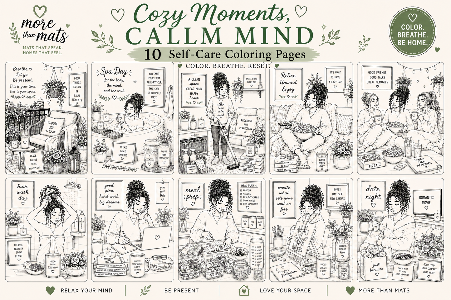 Cozy Moments, Calm Mind: Self-Care Coloring Pages (Digital Download)